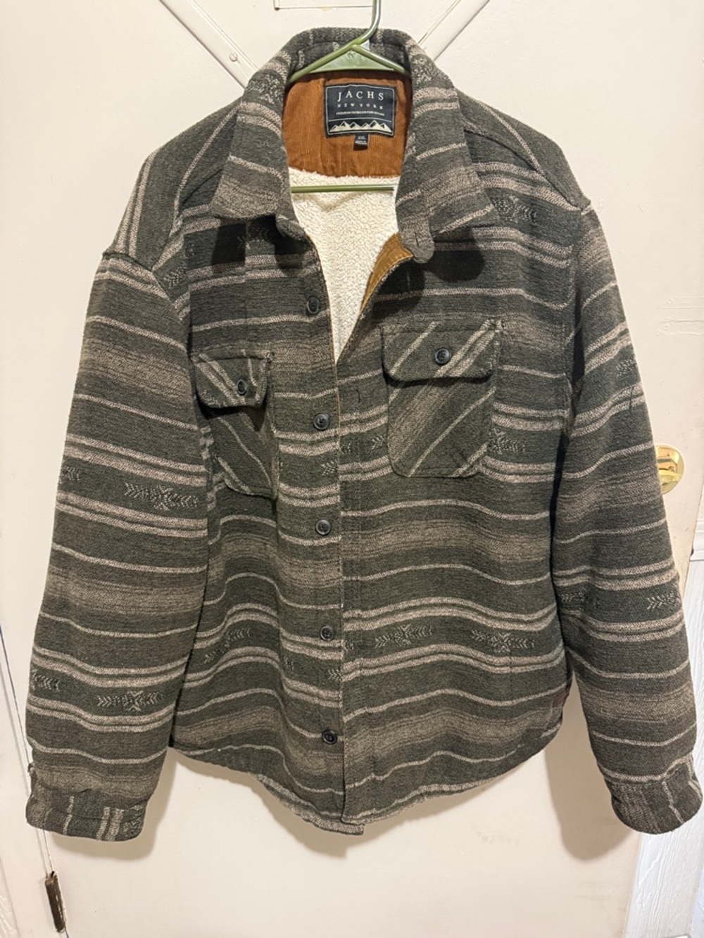 Jachs Olive Green Striped Button-Up Jacket